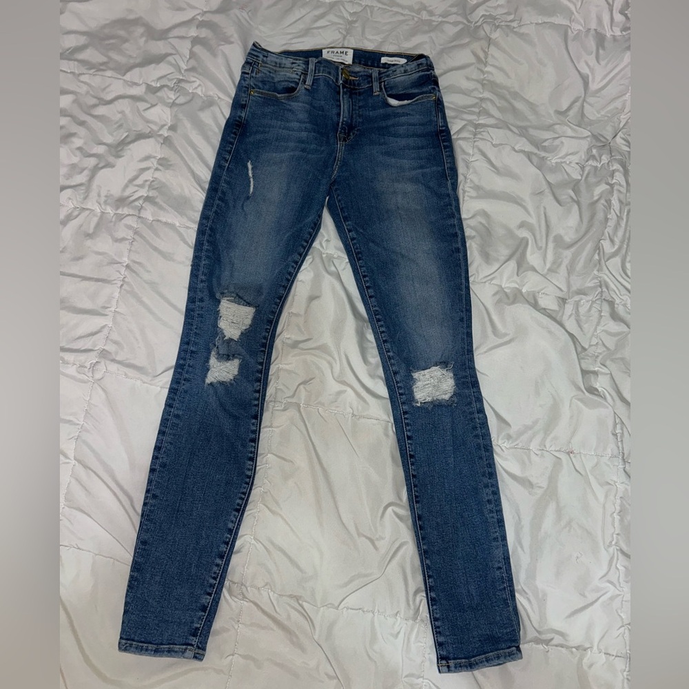 Frame Denim Le High Skinny Women's Jeans Distressed Size 26 Blue Washed Stretch